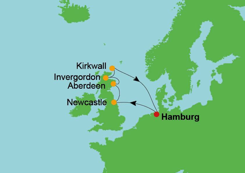 route AIDA luna aanbieding cruise outlet Schotland