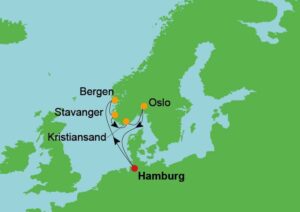 route beschrijving AIDA nova cruise Noorwegen