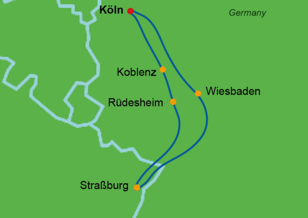 route Rijn riviercruise Nicko Rhein Symphonie cruise outlet aanbieding